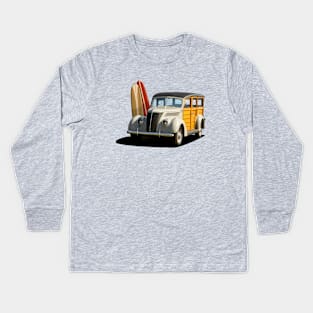 1937 Ford Woody Station Wagon in cream Kids Long Sleeve T-Shirt